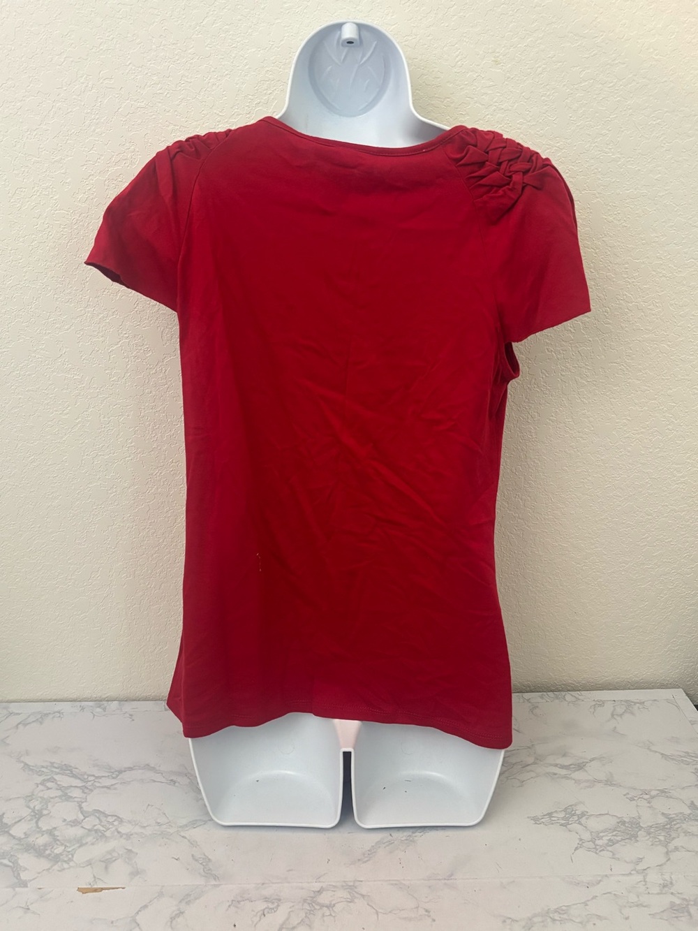 Style & Co Top Boho Peasant Short Sleeve Women’s PM Petite Red Pullover Ruffle - Picture 4 of 5